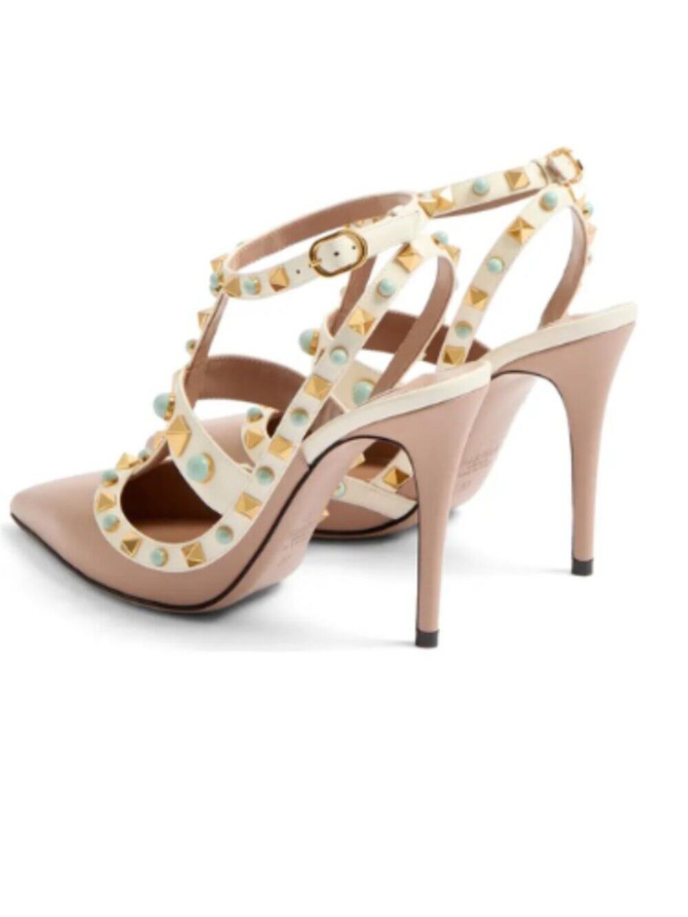 Valentino Garavani Rockstud Embellished Pumps Nude White Turquise - 37.5 US 7.5